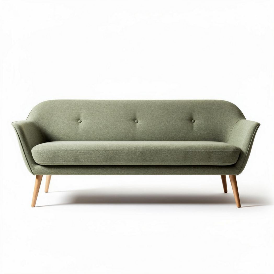 Green fabric sofa with wooden legs 180 x 80 x 70cm living room seating