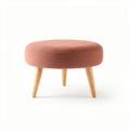 Fabric upholstered round ottoman with wooden legs in pink 40 x 40 x 30cm