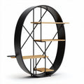 Circular black metal bookshelf with wooden shelves for living room storage 100 x 40 x 165cm