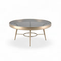 Round coffee table with black glass top and gold metal legs 90 x 90 x 40cm
