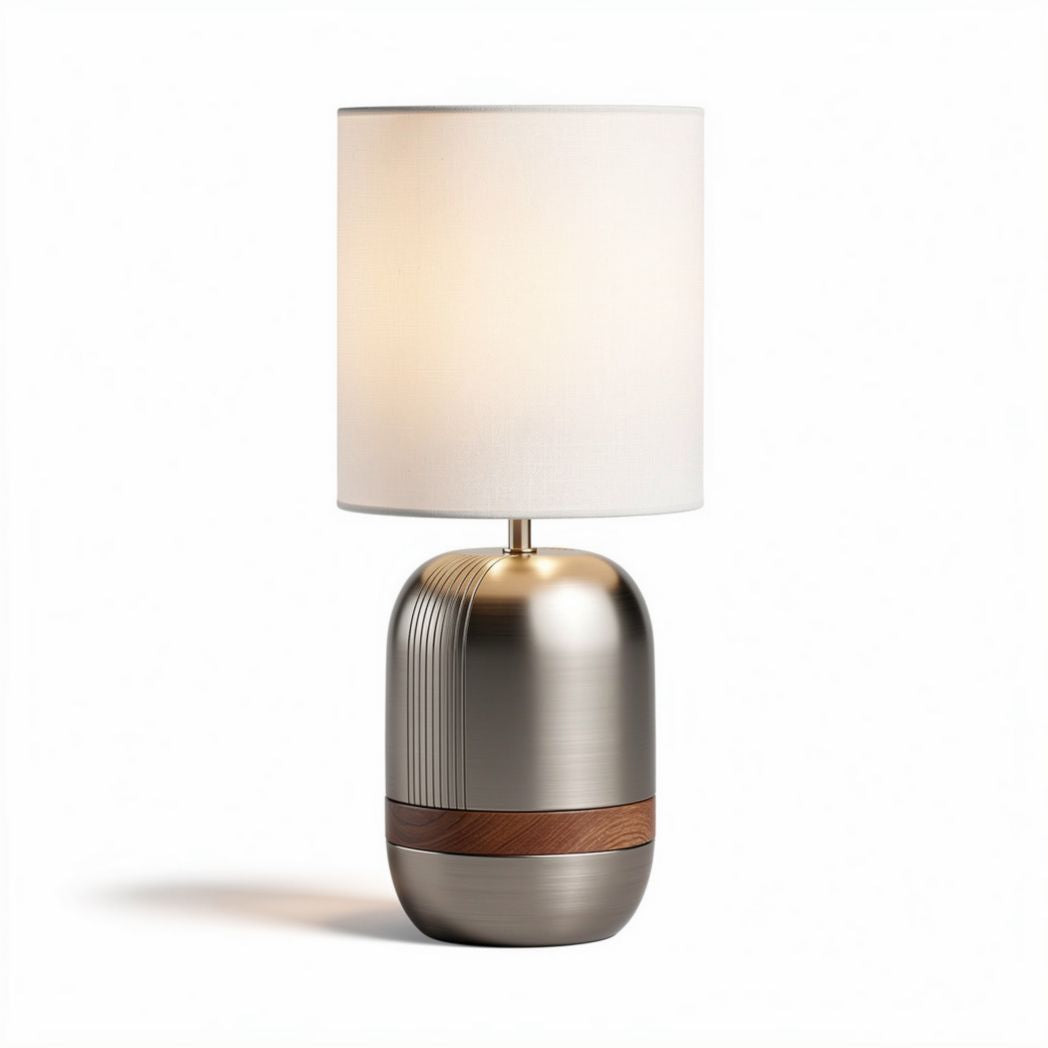 Metal and wood table lamp with fabric shade for living room use 30 x 30 x 60cm