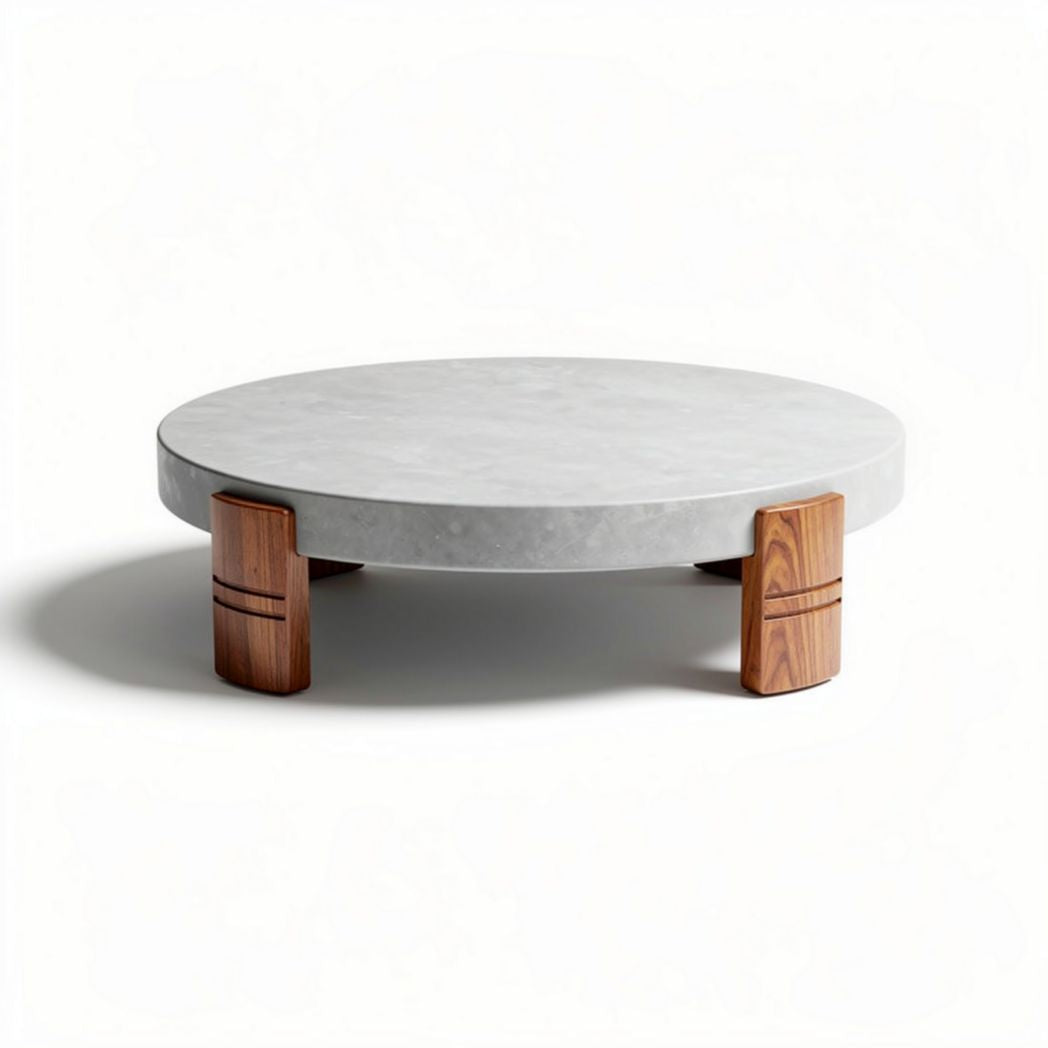 Concrete and wood round coffee table for modern living room decor 80 x 80 x 10cm