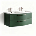 Double sink bathroom vanity in green with ribbed front design 80 x 50 x 40cm