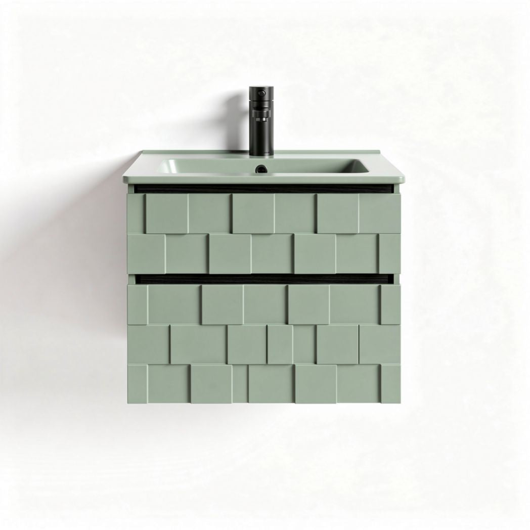 Wall-mounted bathroom vanity cabinet with two drawers in green finish 70 x 50 x 40cm