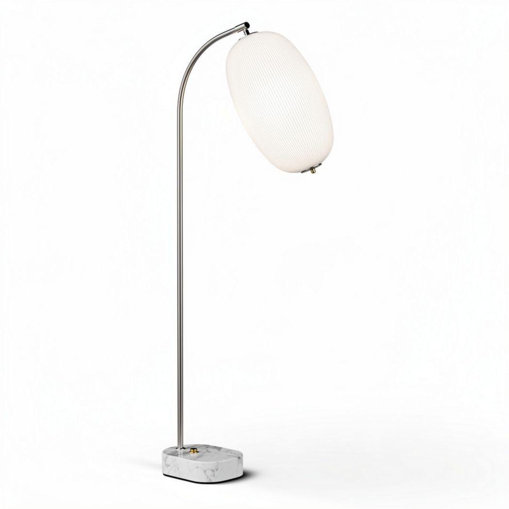 Marble base floor lamp with a curved white shade and metallic frame 150 x 40 x 40cm