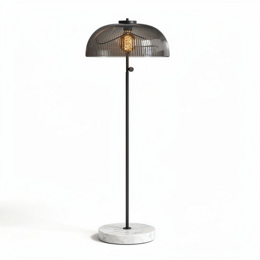 Black metal floor lamp with marble base and decorative shade 40 x 40 x 150cm