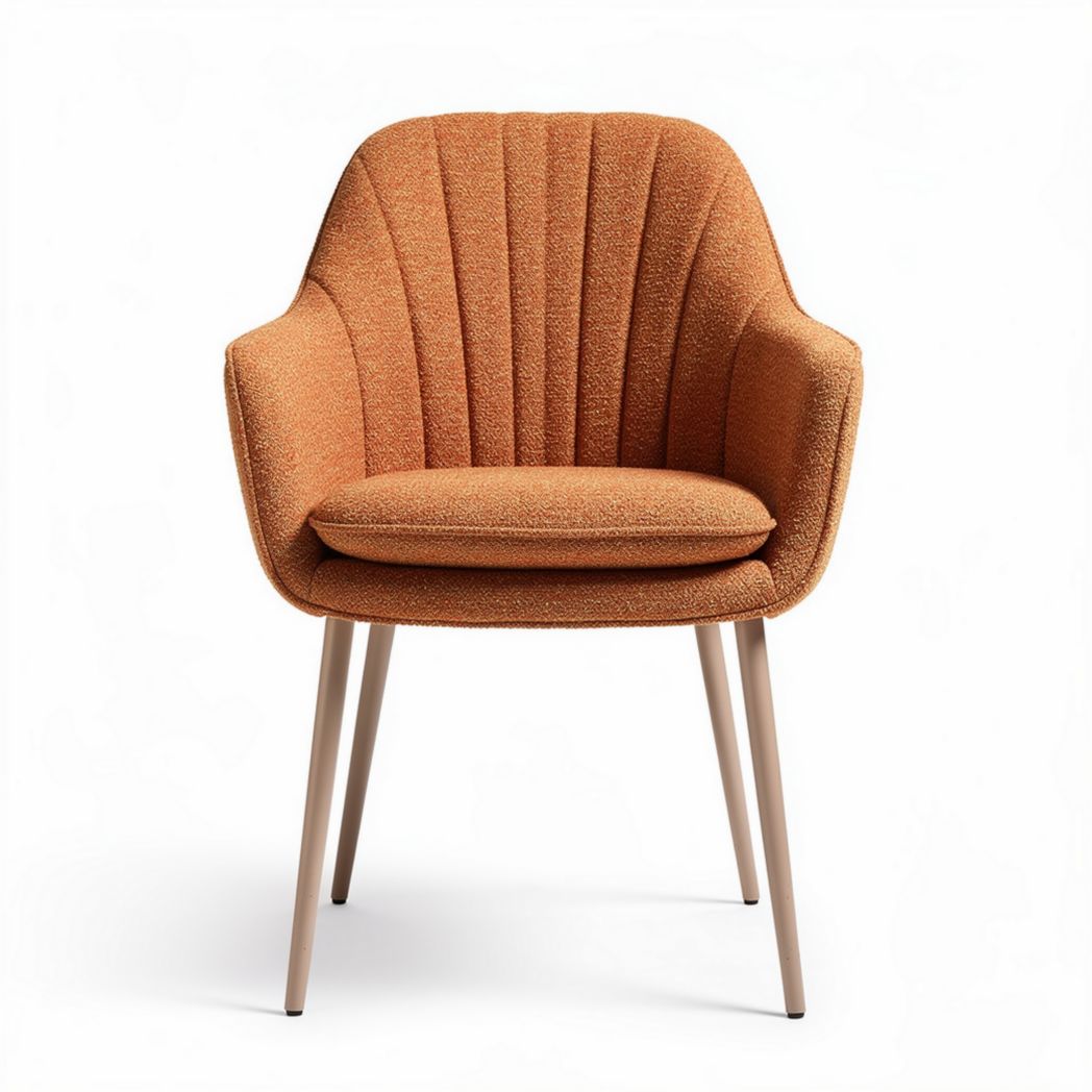 Textured orange chair with wooden legs suitable for living room use 60 x 60 x 80cm