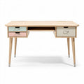 Wooden desk with three drawers and pastel color accents 120 x 60 x 75cm