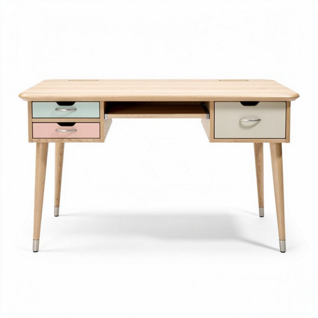 Wooden desk with three drawers and pastel color accents 120 x 60 x 75cm