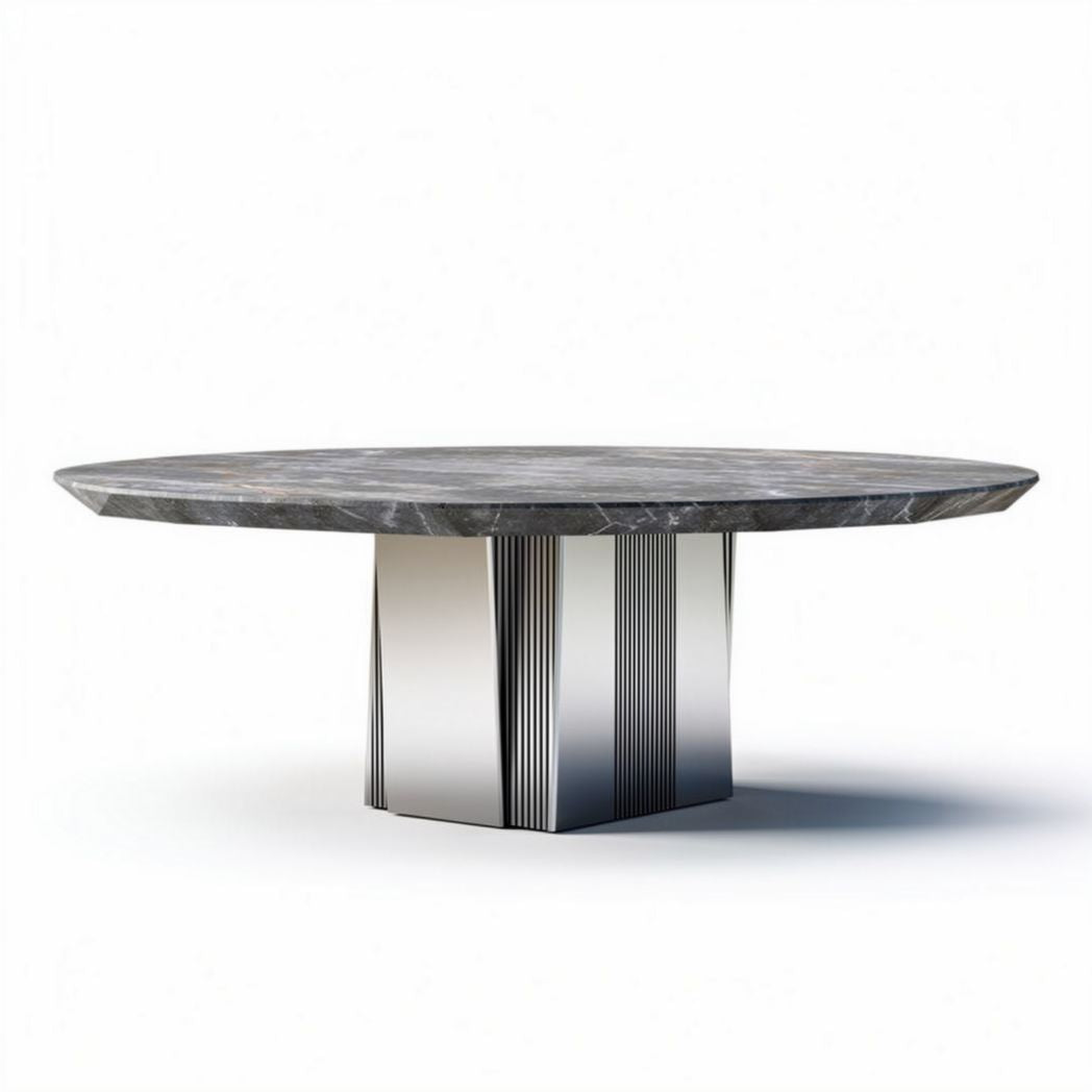 Round dining table with marble top and stainless steel base 140 x 140 x 75cm